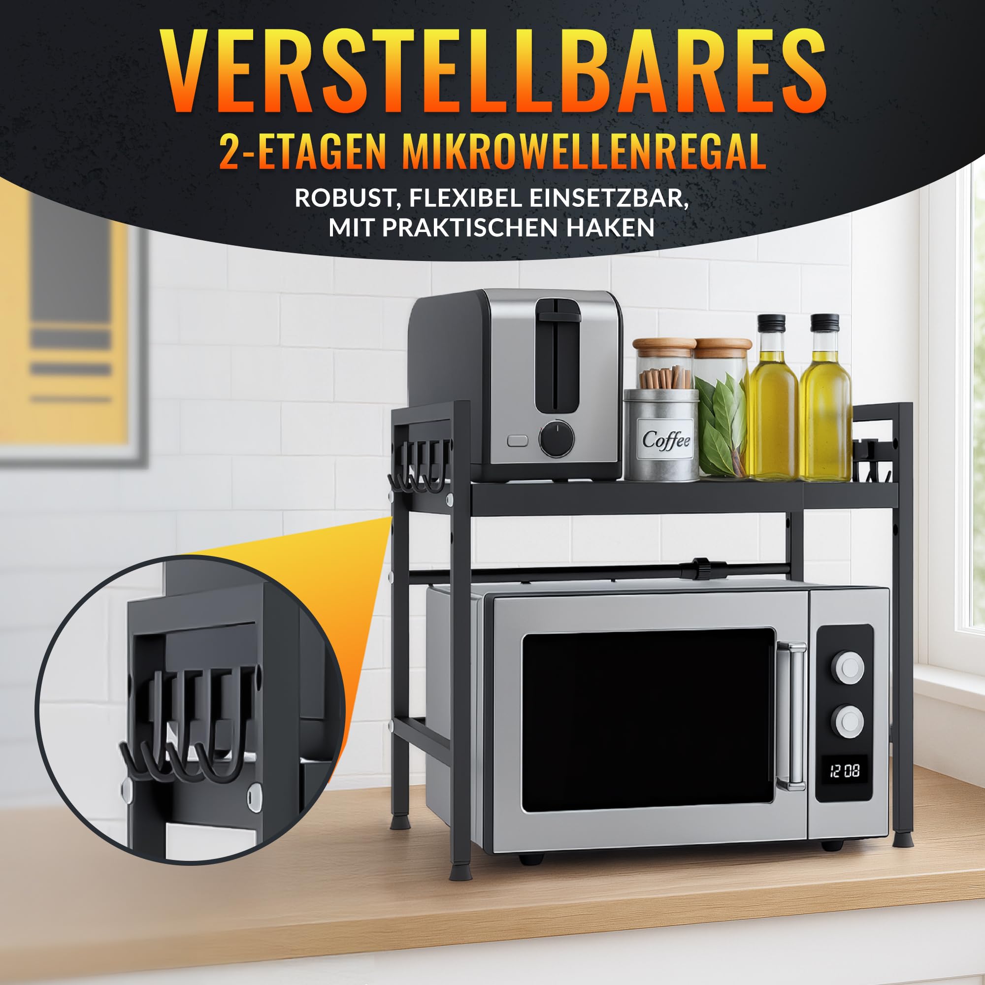 allyson-mikrowellenregal-2-stufig-eisen-verstellbar-mit-8-haken image 3