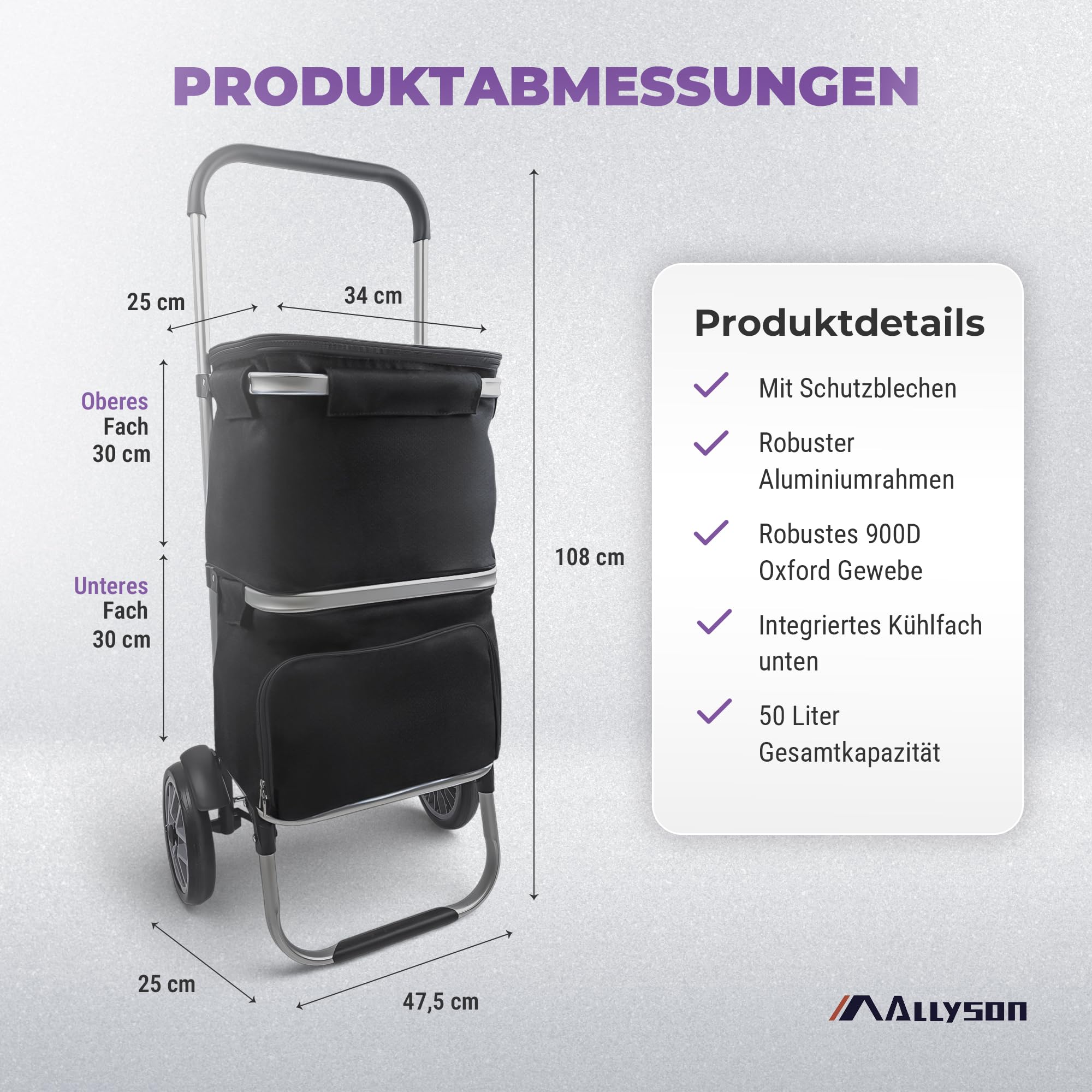 allyson-einkaufstrolley-50l-mit-k-hlfach-treppensteiger-schwarz image 2