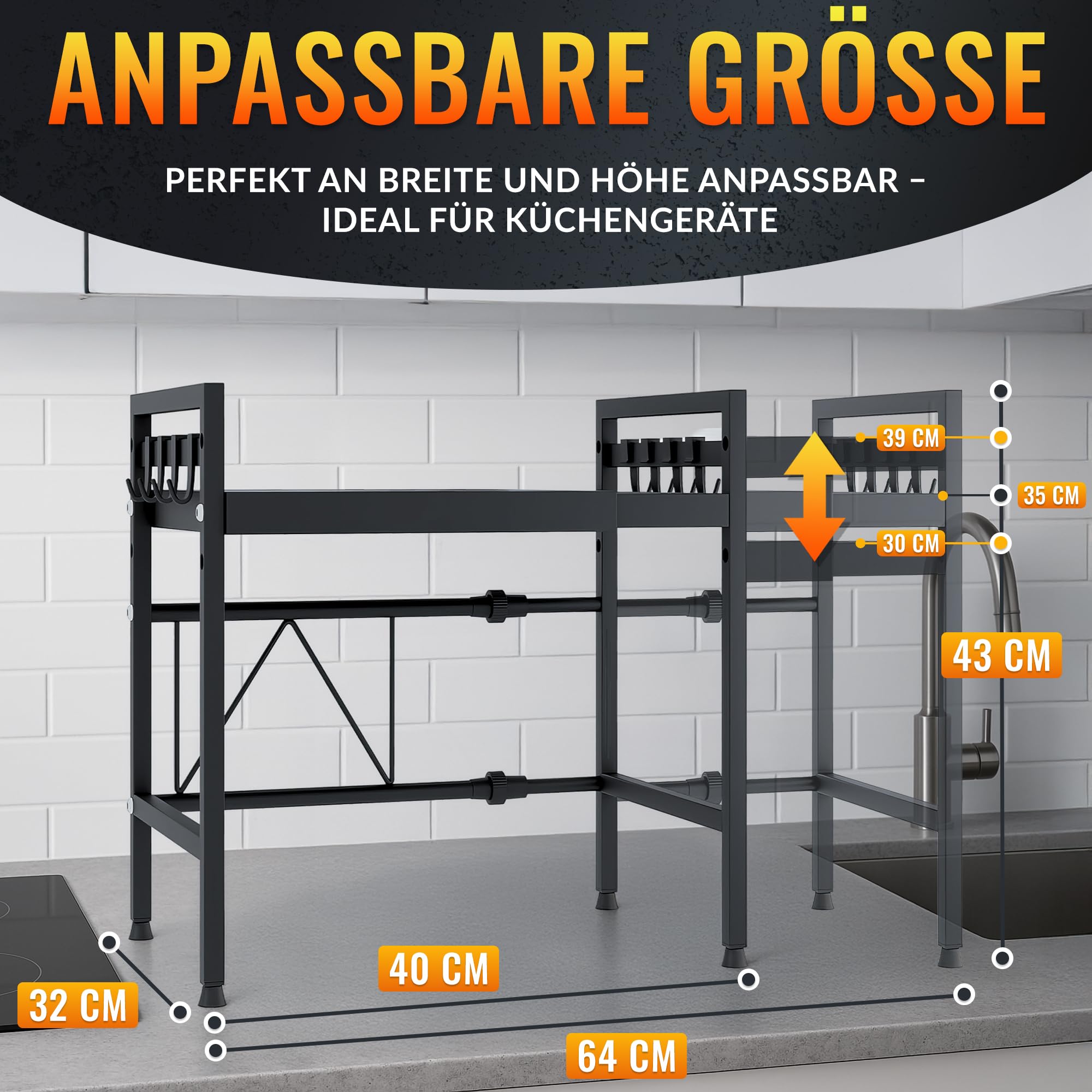 allyson-mikrowellenregal-2-stufig-eisen-verstellbar-mit-8-haken image 2
