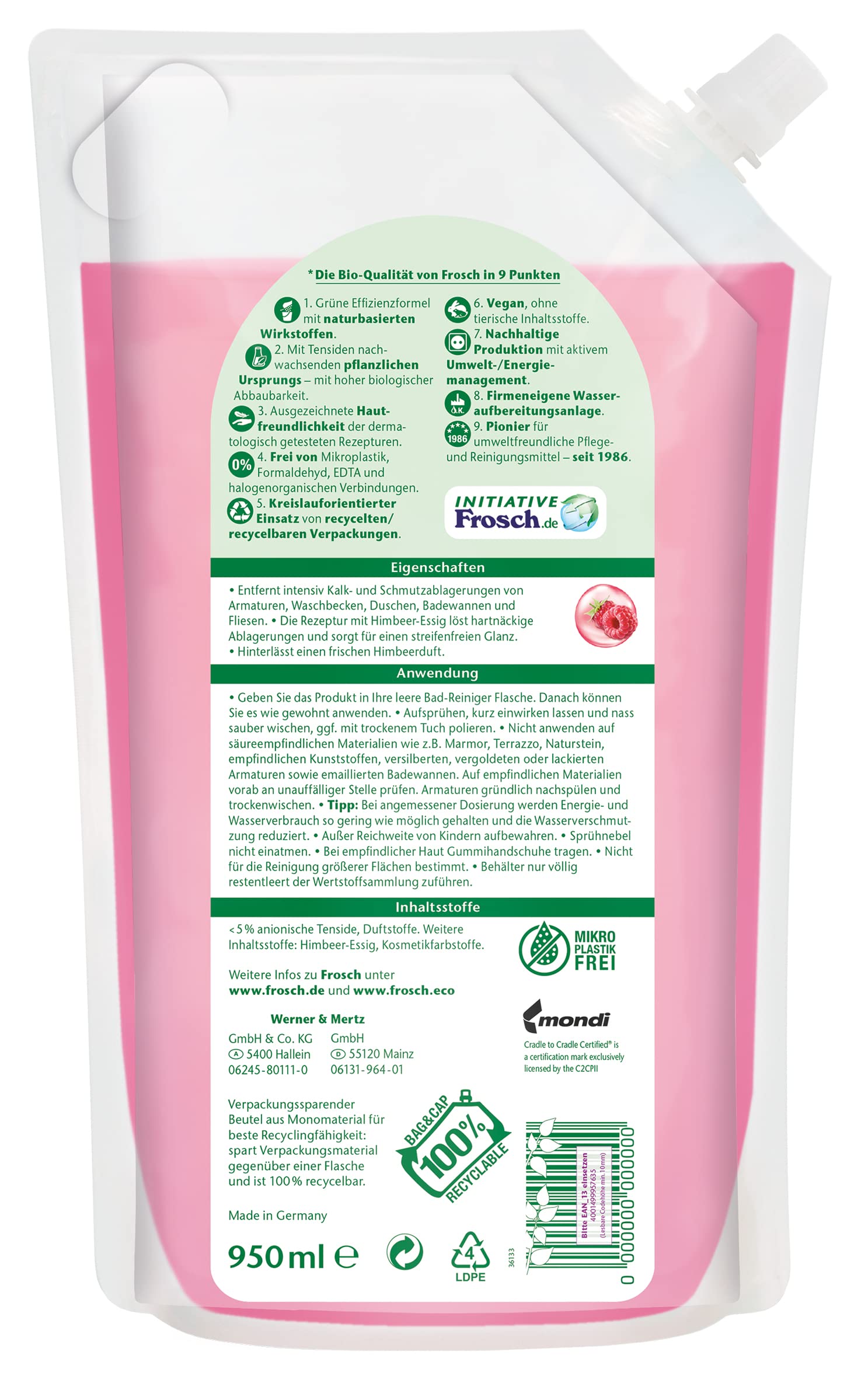 frosch-surface-cleaners-himbeer-essig-anti-kalk-950ml-beutel image 2