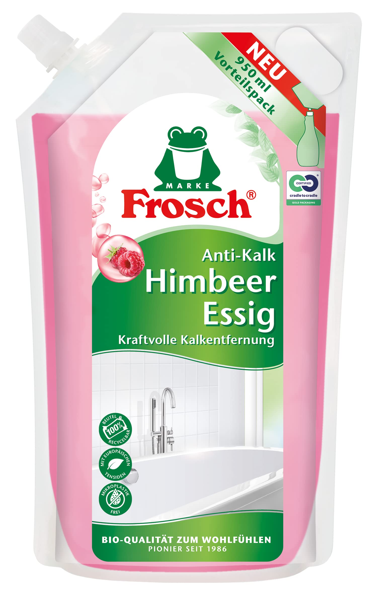 frosch-surface-cleaners-himbeer-essig-anti-kalk-950ml-beutel image 1